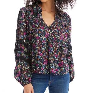 NEW ALLISON NEW YORK mari v-neck blouse in blue multi